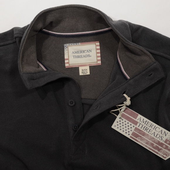 American Threads Men's Mock Neck Long Sleeve Fleece‎ Sweatshirt Dark Gray Size S - Picture 7 of 9